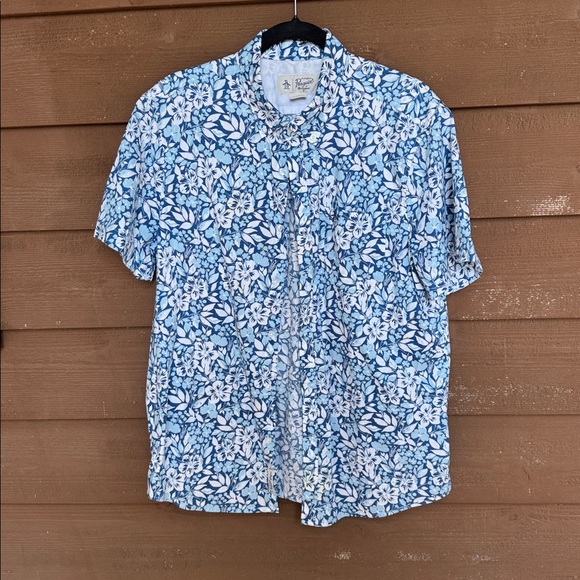 Original Penguin Blue and White Floral Men’s  Shirt size L - Picture 1 of 4